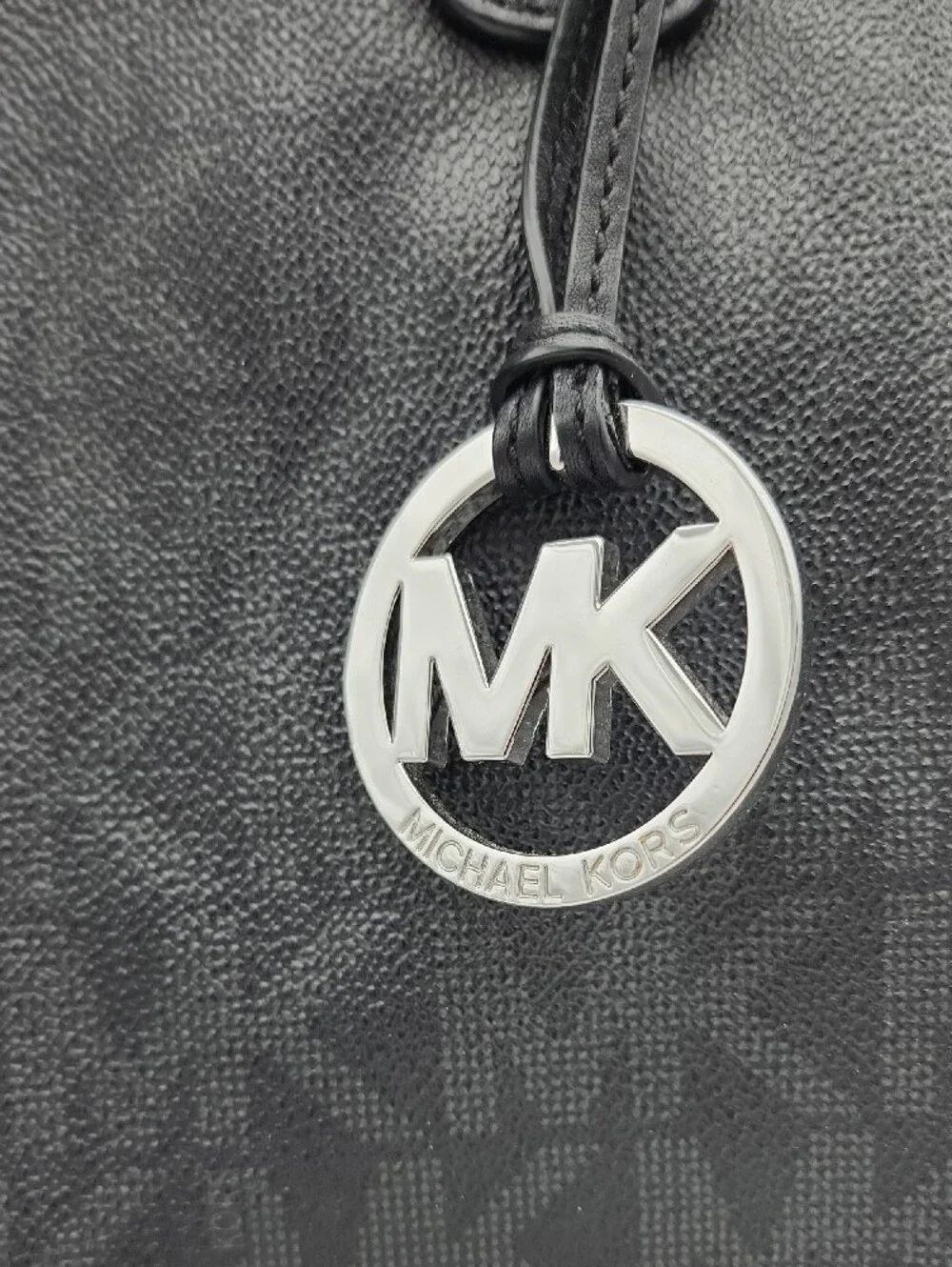 Michael Kors Black Pebbled Leather Satchel with Silver MK Charm